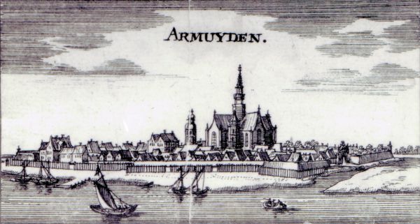 Gezicht op Arnemuiden aan het einde van de 16e eeuw.