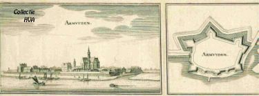 Nog een gezicht op Arnemuiden naar een oude kopergravure uit de 17e eeuw.