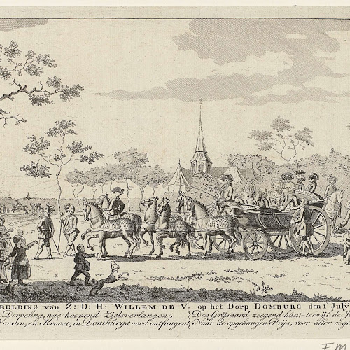 In 1786 bezocht Stadhouder Prins Willem V gedurende enkele weken Zeeland. Daarbij werd ook Walcheren met een bezoek vereerd. Hier zien we de stadhouderlijke familie tijdens het bezoek aan Domburg.