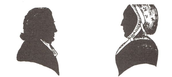 Silhouetten van ds. Pieter Hondius en zijn echtgenote Maria Vogelsang.